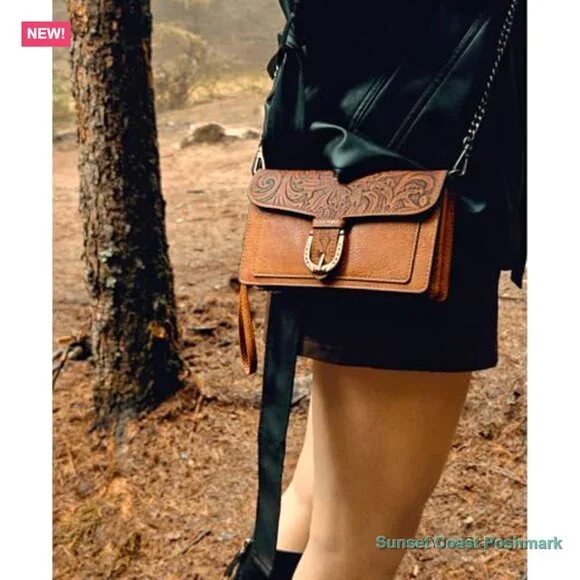 Faux Leather Crossbody Bag with Chain Strap and Wristlet - Picture 5 of 7